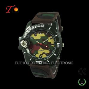 China Military style green silicone compass camo watch for promotion wholesale