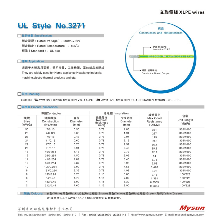 UL758 XLPE Stranded Tinned Copper Wire 18AWG 600-750V