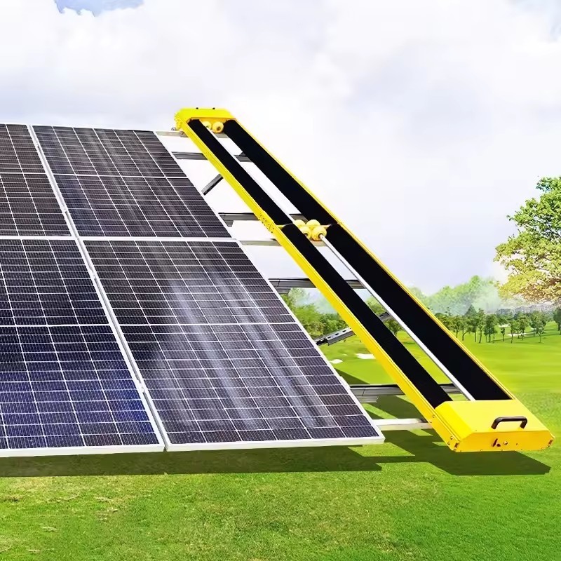 Panel Module Cleaning Washing Brush Robot Machine The Body Of The Machine Cleans Solar Panels