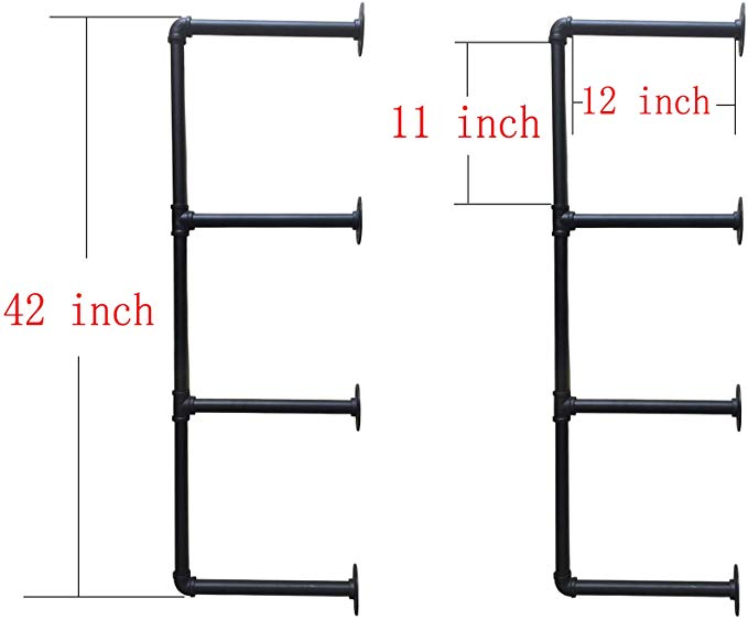 Vintage Retro DIY Open Bookshelf Storage 4 Tier Industrial Wall Iron Pipe Shelf Shelves 3 Layer Shelving Bracket