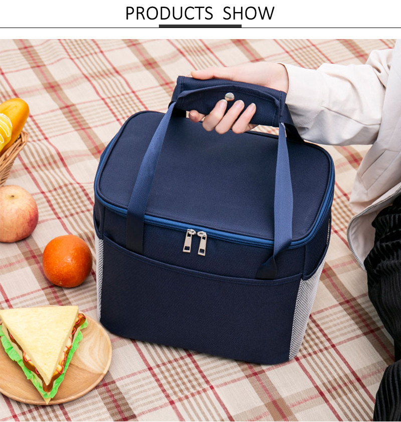Double Zipper Polyester 22CM Depth Insulated Lunch Cooler Bags