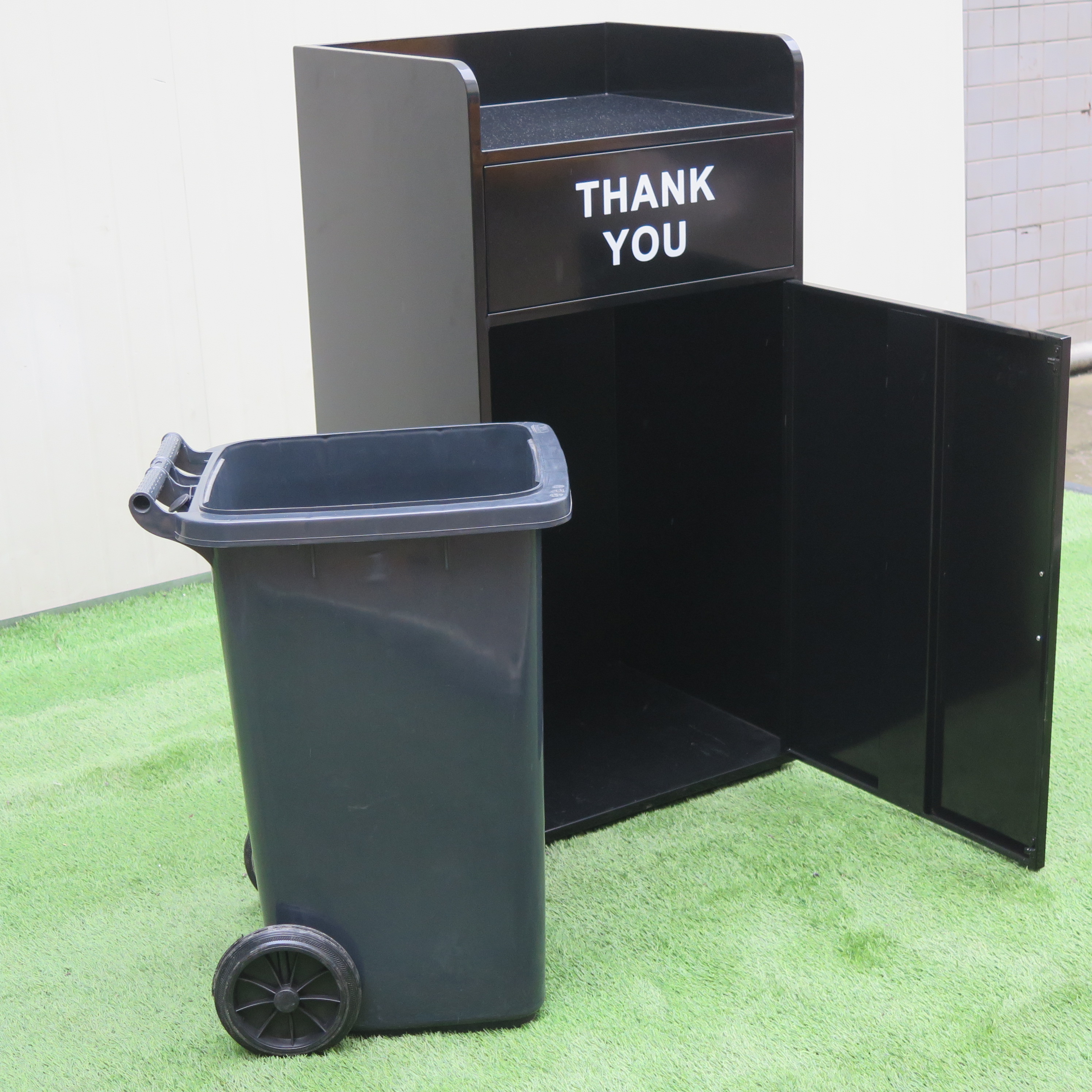 Outdoor Black Decorative Garbage Bin Stainless Steel Trash Can Waste Bin