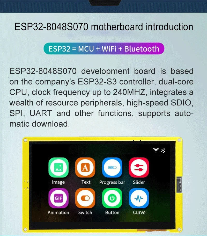 7 Inch ESP32 Graphic Display 300 nits Smart Screen Display 800x480
