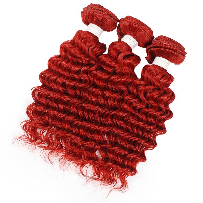 Red Deep Wave Remy Human Hair Bundles Sew In Weave Bundles Brazilian Bundle Deals