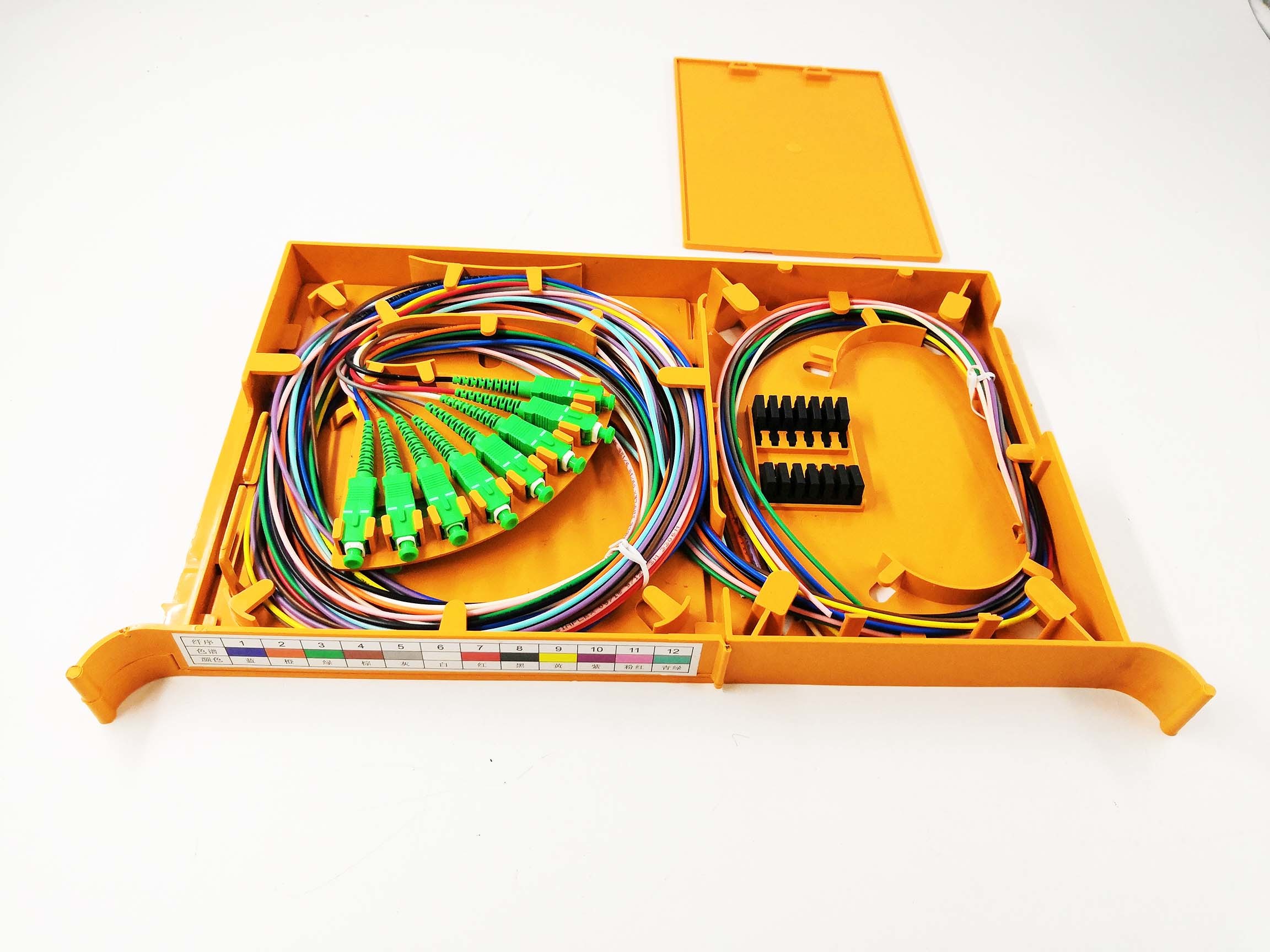 ABS Plastic 12 Colored Pigtails Optical Splice Tray Cassette