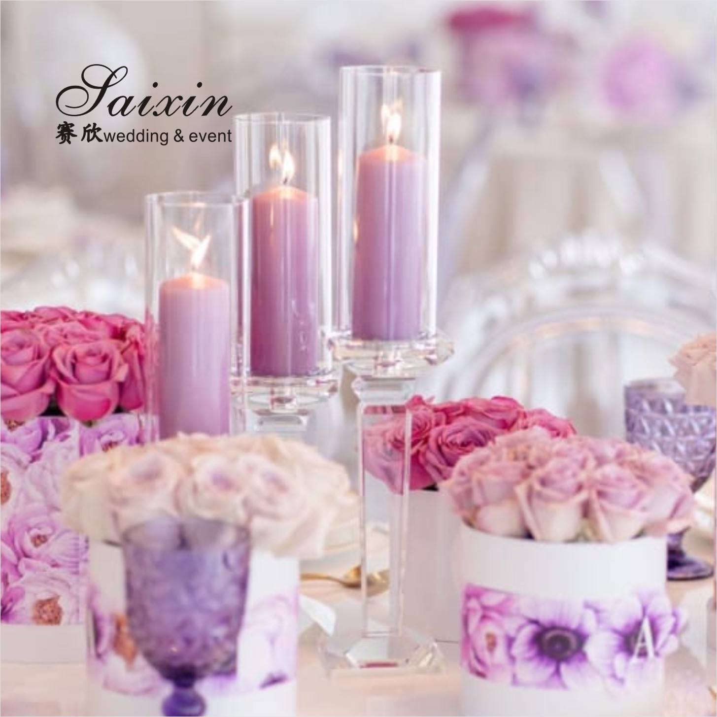 New Design Gorgeous Tables clear acrylic laser cut rectangle pedestal candle stands