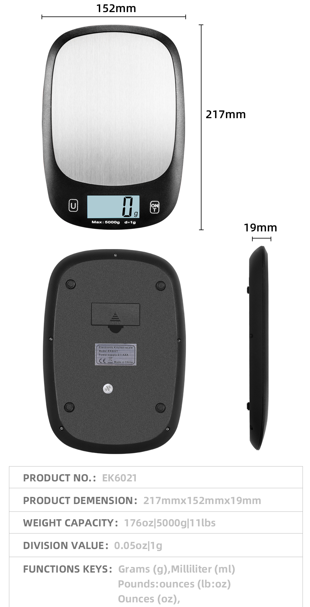 5KG Maximum Weight Recommendation Nutritional Scale Accurate Kitchen Scales Waterproof Digital Kitchen Weighing Scale