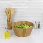 Free Heavy Metals Bamboo Wooden Bowls , Wood Salad Serving Set For School