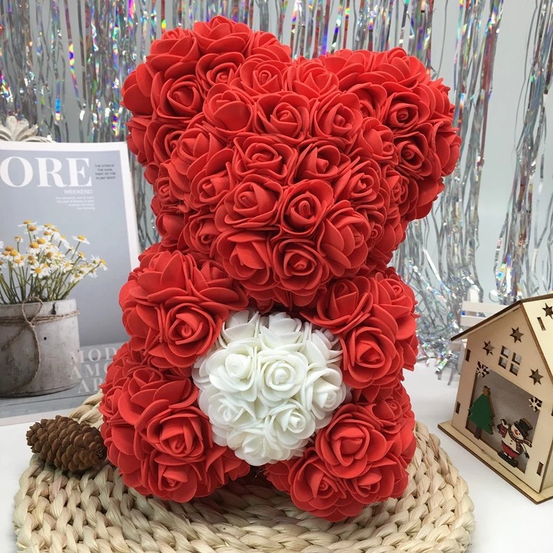 Wholesale Preserved rose bear with heart popular size 25cm teddy bear of roses