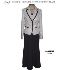 China ladies frock suit with Silver-grey jacket and black skirt wholesale