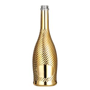 China UV Surface Handling Luxury Liquor Bottle 750ml Champagne Bottle in Golden Frosted Glass wholesale