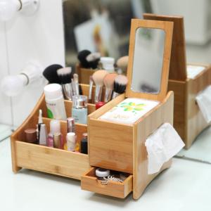 China bamboo makeup organizer with mirror wholesale