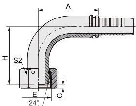 20491 Series 90 Degree Metric Female 24 Degree Cone O-Ring L. T. Hydraulic Hose Fittings