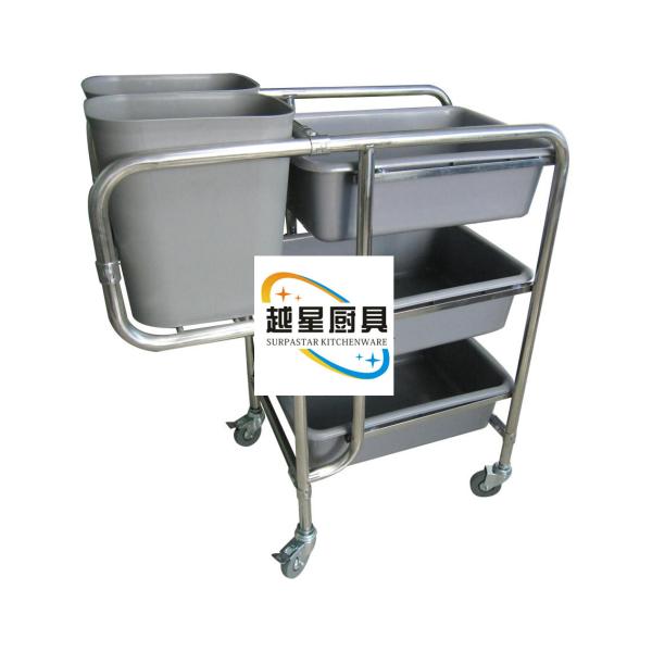 3 - Layer Stainless Steel Hand Trolley With Basins And Buckets