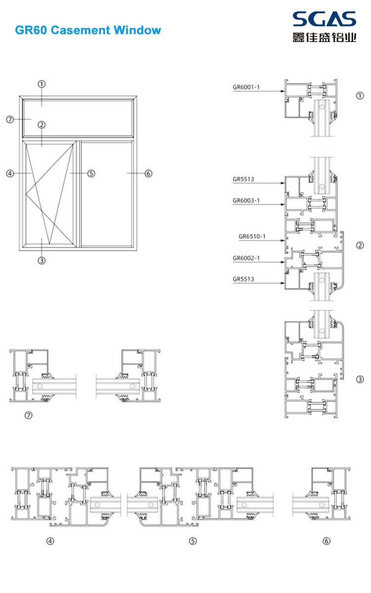 6000 Series Casement Window Profiles Mosquito Net Aluminium Profile