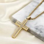 Trendy Custom Stainless Steel Cross Necklaces Gold Plated For Women Men