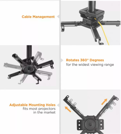 Heavy Duty Rotate Projector Ceiling Mount For Pitched Flat Ceiling