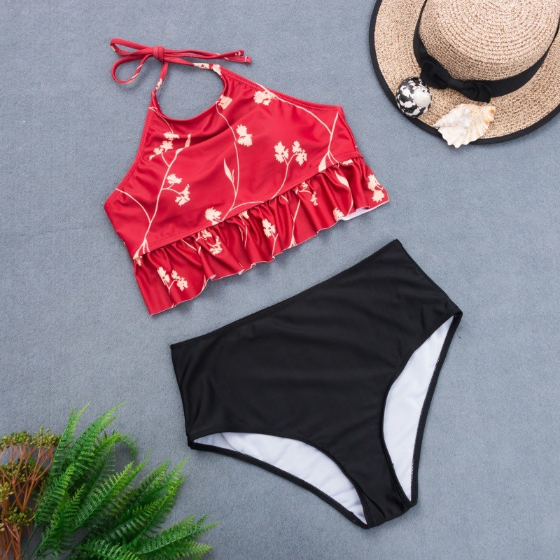 Tiered Layer Tie a Knot Front Top With Low waist Bikini swimsuit high cut