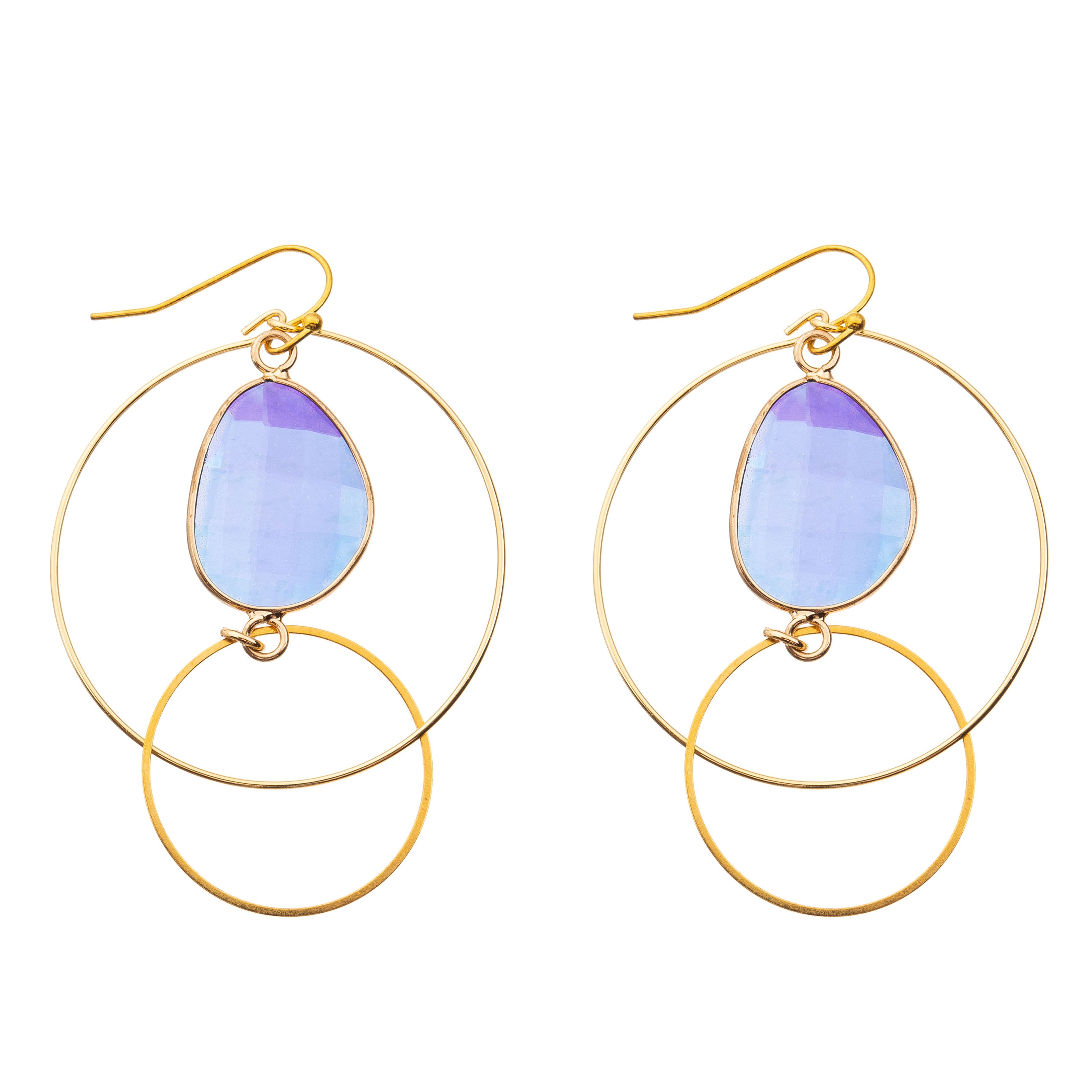 Gold Plated Dangle Enamel Double Circle Loop Hoop Earrings Oval Zircon Hook Drop