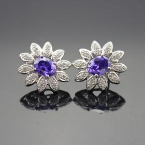 China 925 Silver Amethyst Cubic Zircon and Rhinestone Stud Earrings (E04) wholesale