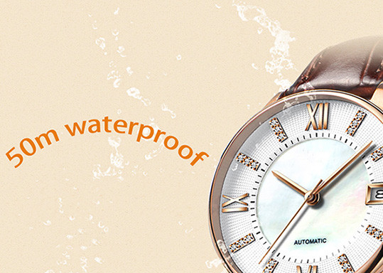 Leather Ladies Wrist Watch , Two Layers Dial Automatic Mechanical Watch