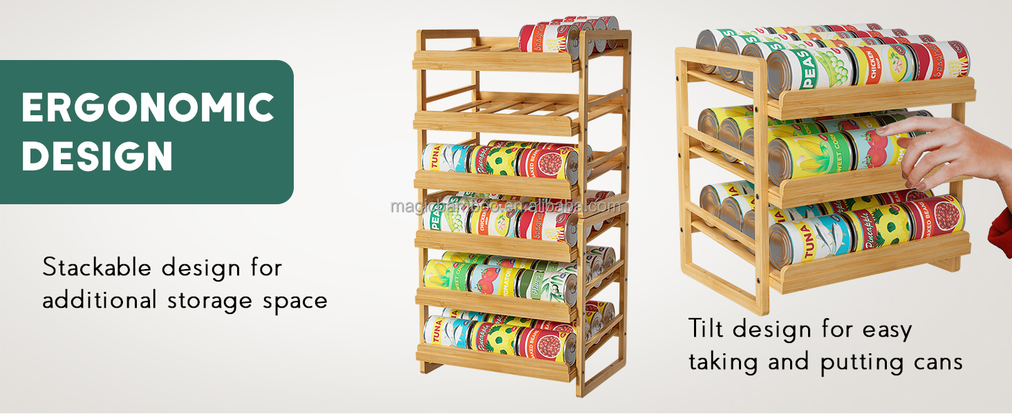 Food 3 Tier Stackable Bamboo Can Holder Storage Organizer with Sustainable Label Sticker