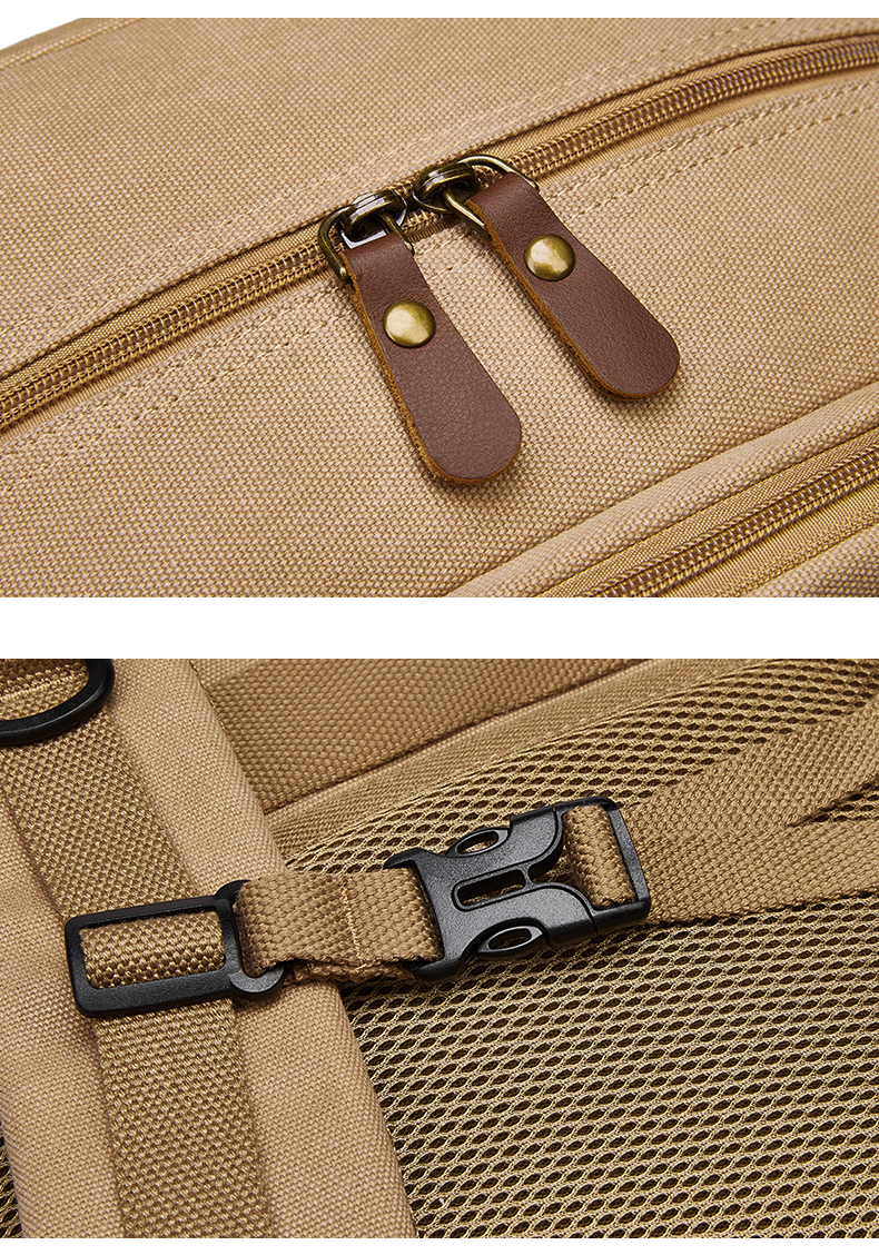 56-77Litre Vintage Canvas Laptop Backpack Khaki Color Waterproofing