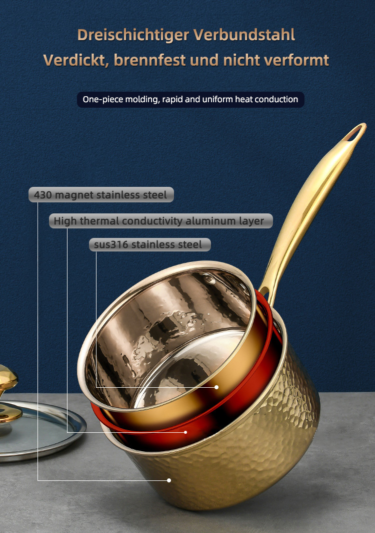 Kitchen 18 / 10 Stainless Steel Milk Pot For Cooking With Pot Cover