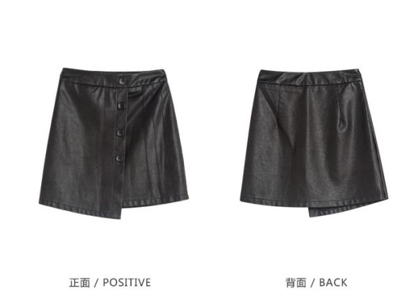 Black PU Skirt Ladies Dress Skirt Short Style Pleather Slim Dress button through