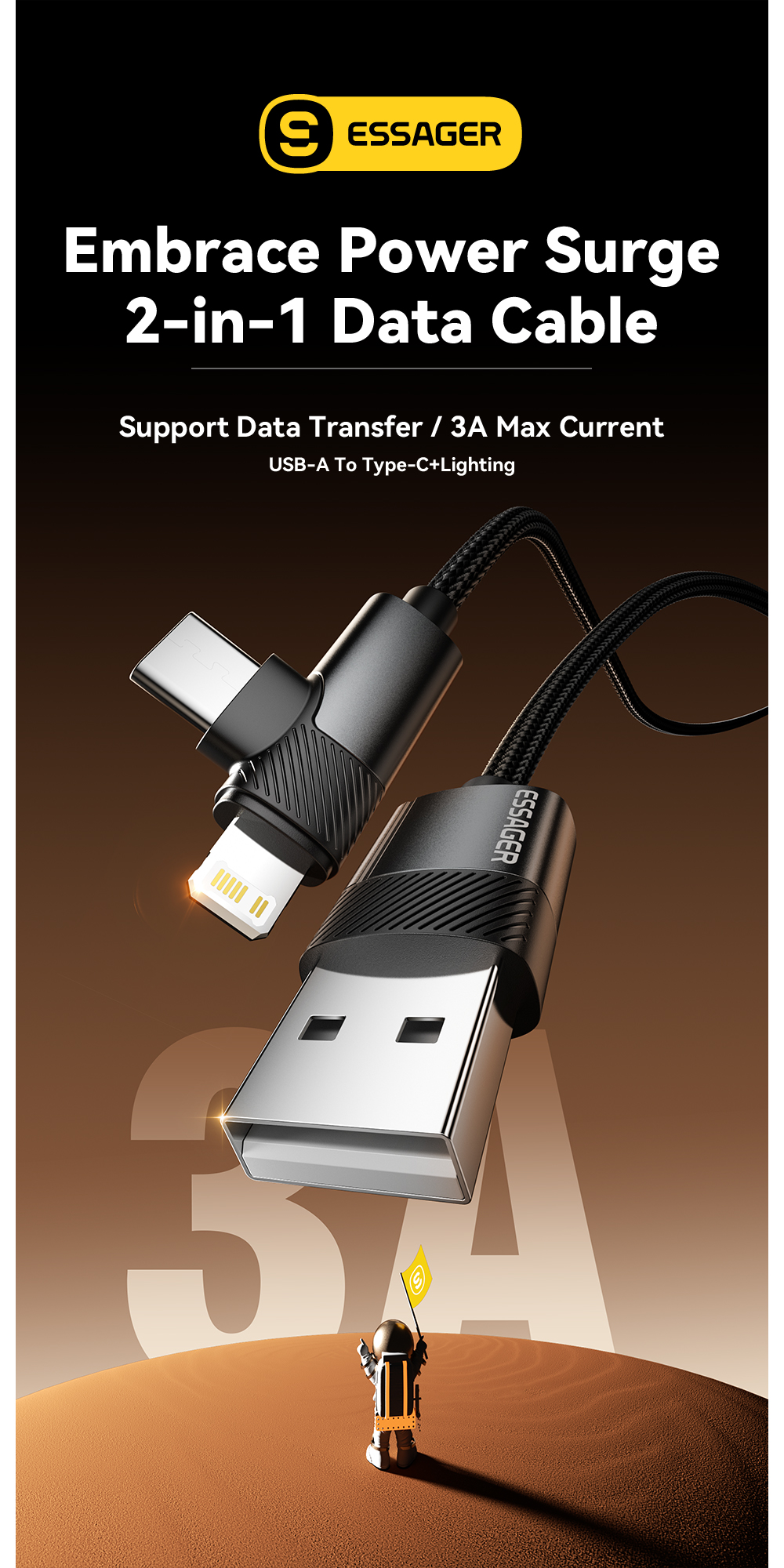 ESSAGER ES-X59 Series 2 in 1 USB-A to USB C Lighting Charging Cable