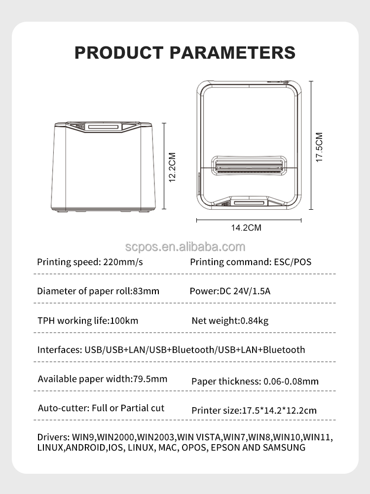 Point of Sale System 80mm Thermal Receipt Printer with Auto Cutter USB LAN Convenient