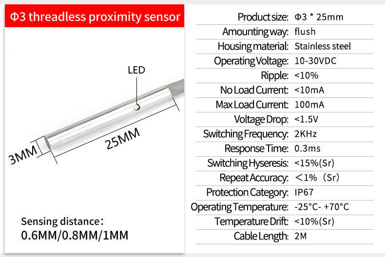 Small Size Inductive Proximity Sensor M3 / M4 / M5 / M6 Stainless Steel Housing