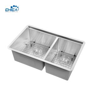 China carton pallet double bowl SUS304 corner sink commercial stainless steel sink topmount handmade house sink wholesale