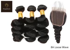 China 16inch Loose Wave Human Hair Bundles With Closure Shedding Free wholesale