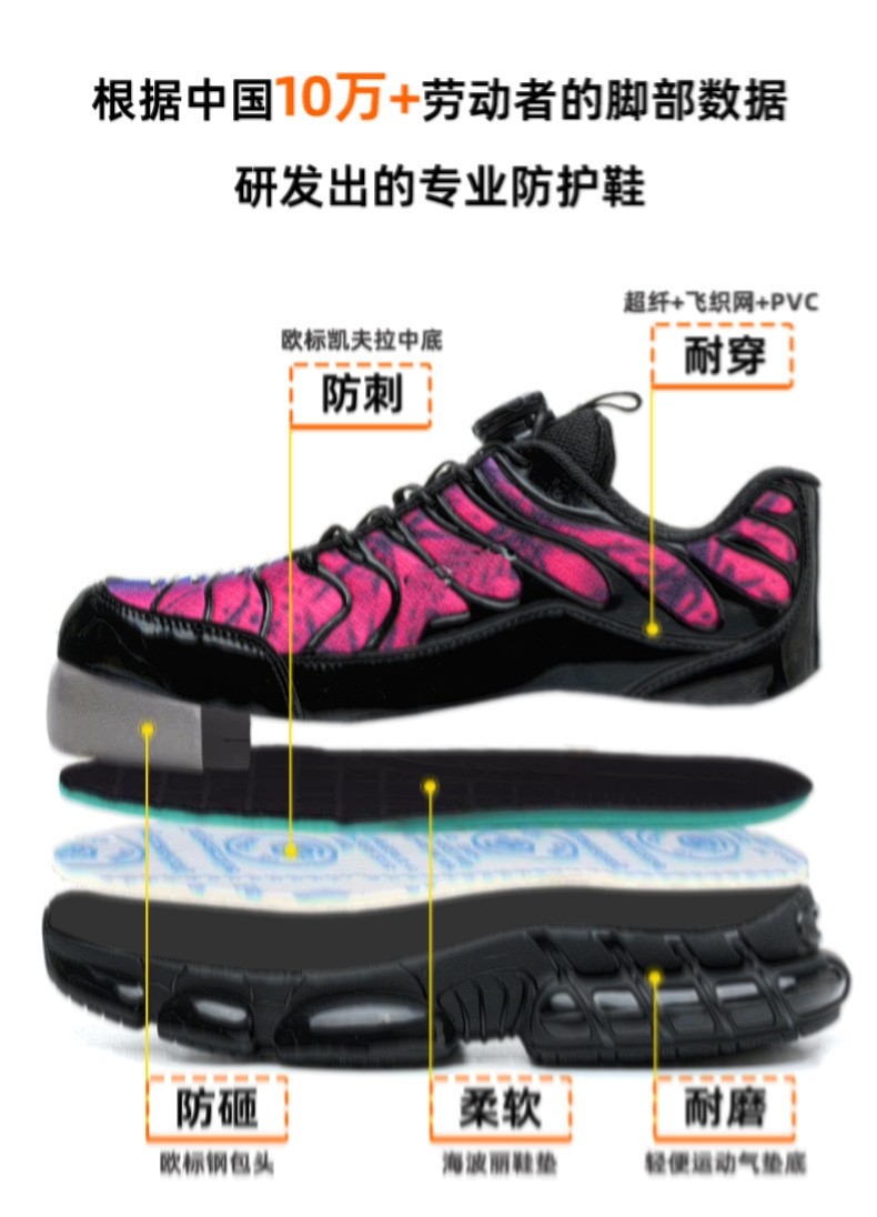 Microfiber Flying Knit Unisex Safety Shoes With TPU Sole And Swivel Button Kevlar Midsole