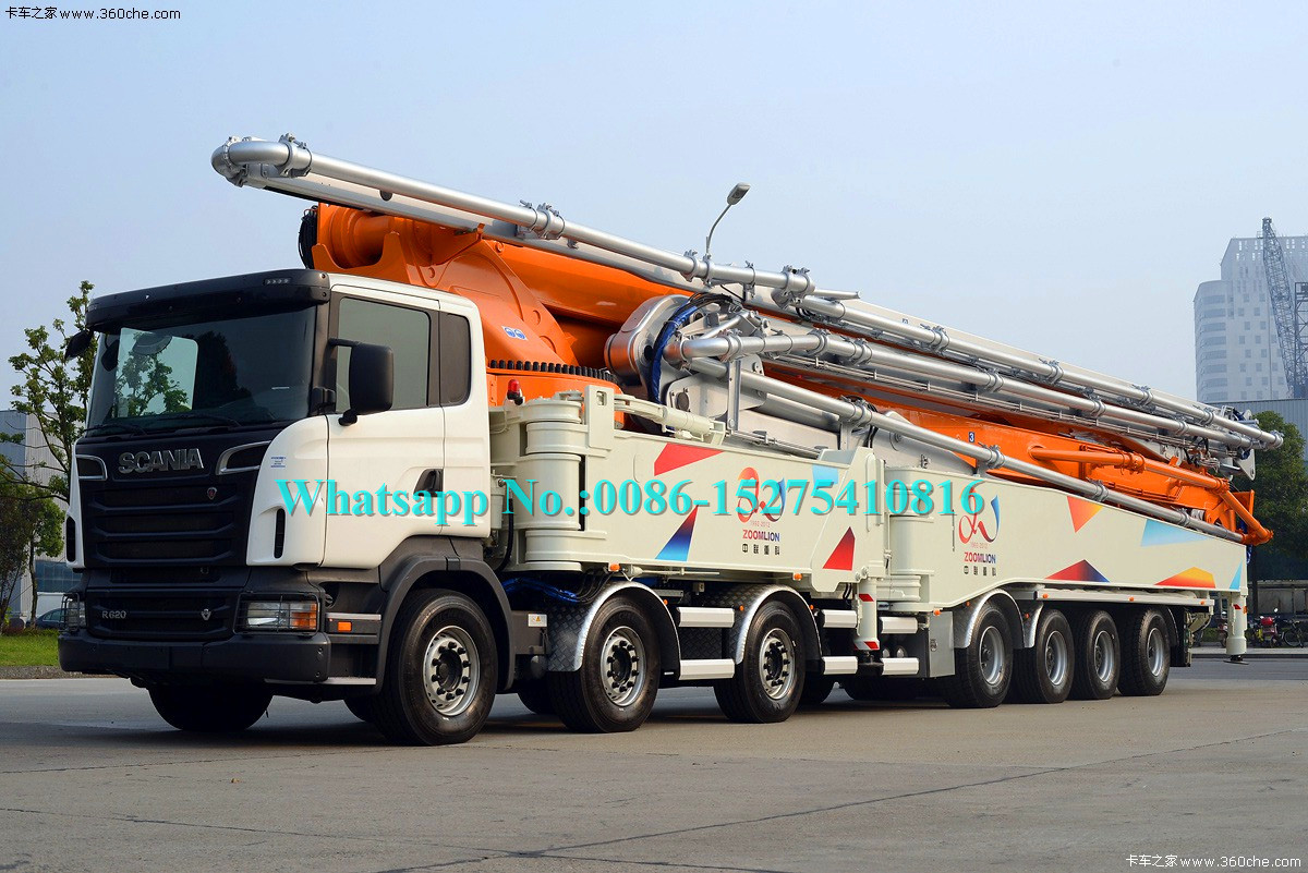 Automatic Zoomlion Truck Mounted Concrete Pump 56m Placing Depth 63X-6RZ Model With 6 Arms