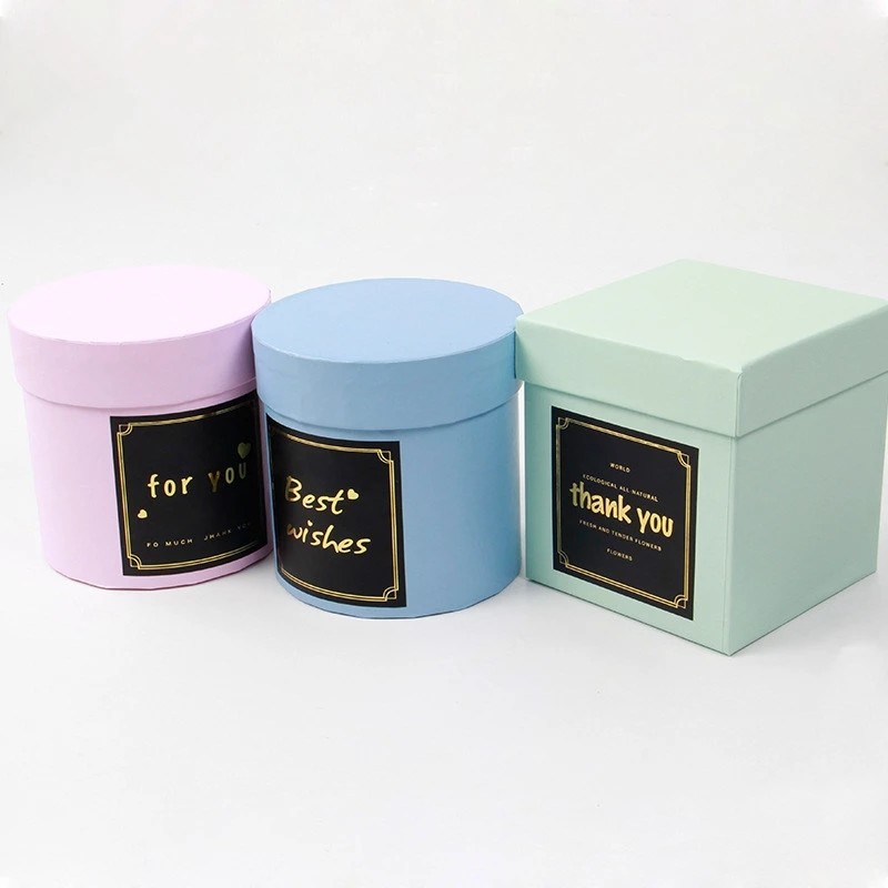 Round design luxury cardboard paper flower hat gift box for roses packaging with custom logo