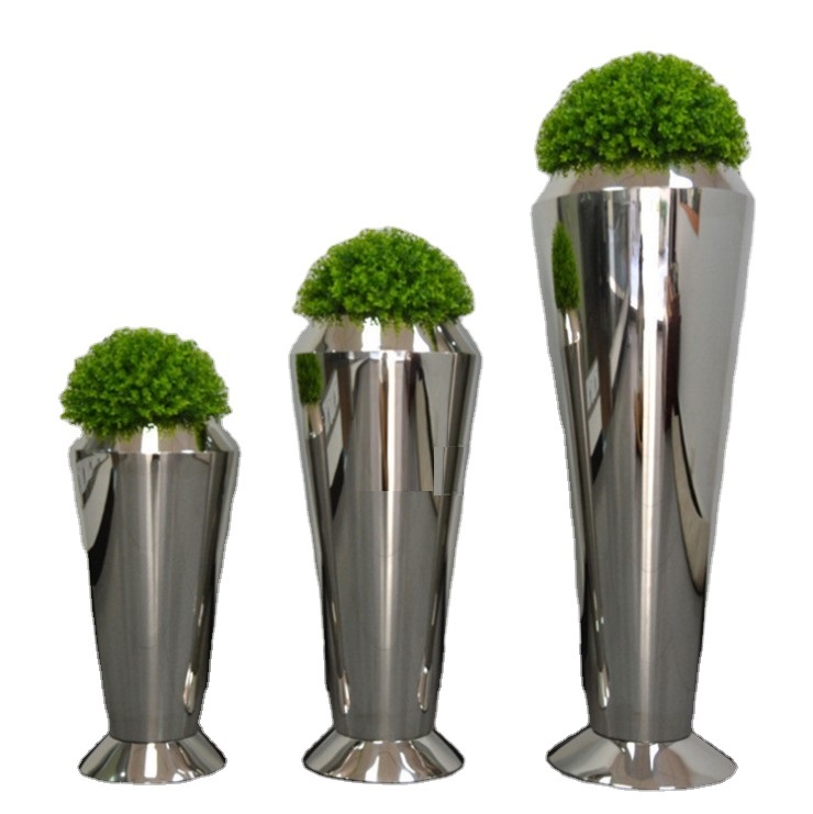 Indoor round hammered matte stainless steel flower pot vase home decoration