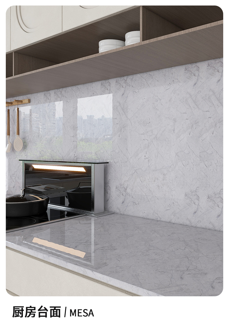 Glossy 120cm Wide Grey Marble Effect Wallpaper Stickers For Kitchen Wall