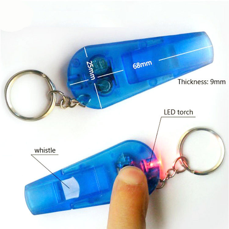 Mini LED light whistle keychain 25*68*9mm silicone + ABS logo customized