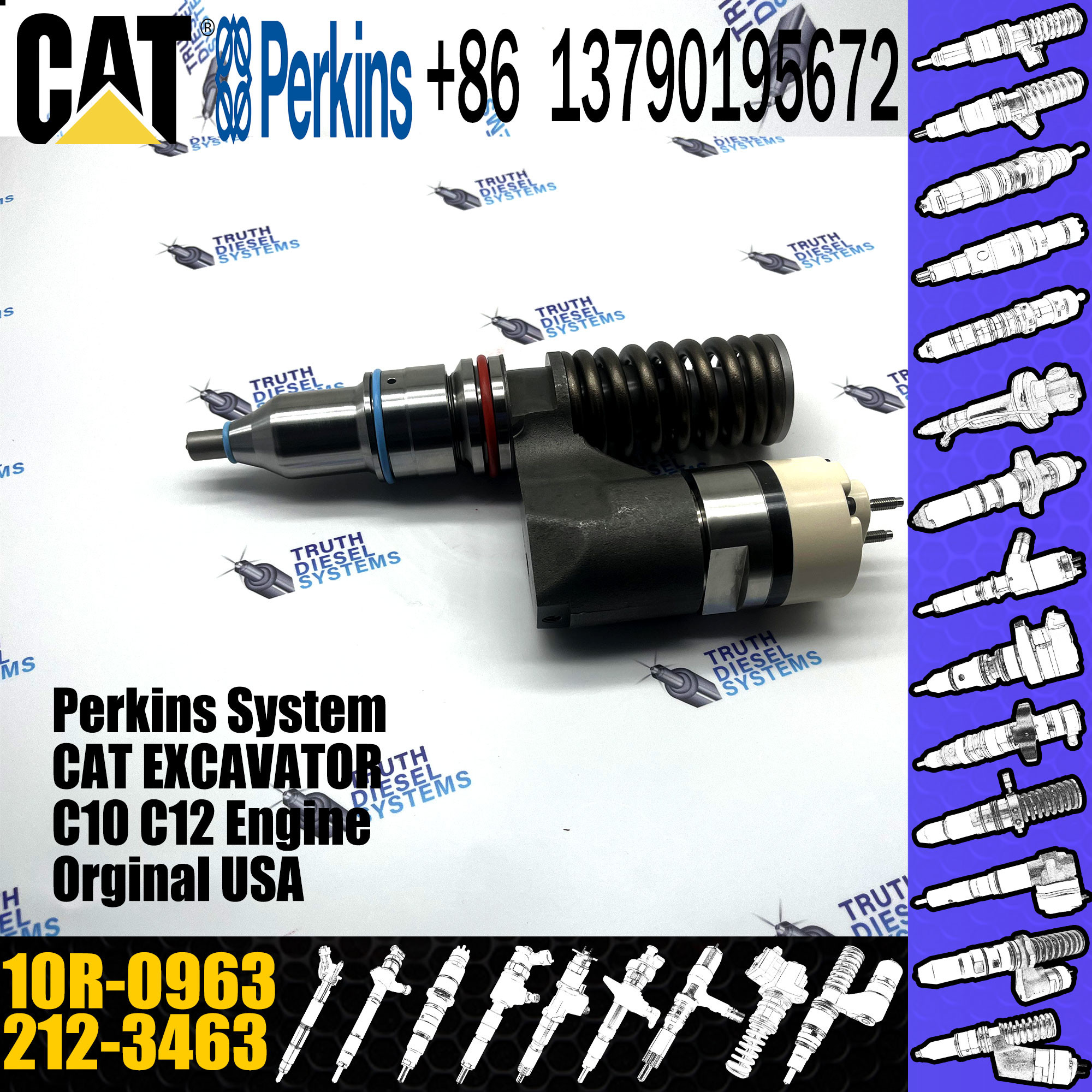 Diesel Engine Parts 3176 3196 C-10 C-12 Fuel Injector Assembly 2123463 212-3463 10R0963 10R-0963