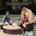 Modern Hotel Outdoor Furniture Patio Rattan Round Flip Top Daybed With Canopy
