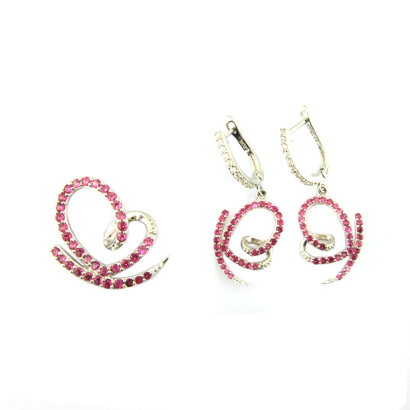 925 Silver Jewelry Set With Custom Logo Bezel Pave Prong Settings And CZ Stones