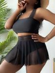 Polyester Large Size Ladies Swimwear High Waist Plus Size Two Piece Bathing