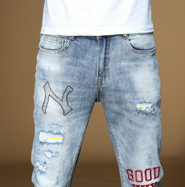 Ironing Diamond Embroidered Trousers Men Pants Wicking Light Color