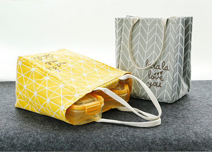 Puting portable lunch bag outdoor travel school kids picnic bag canvas yellow grey customized
