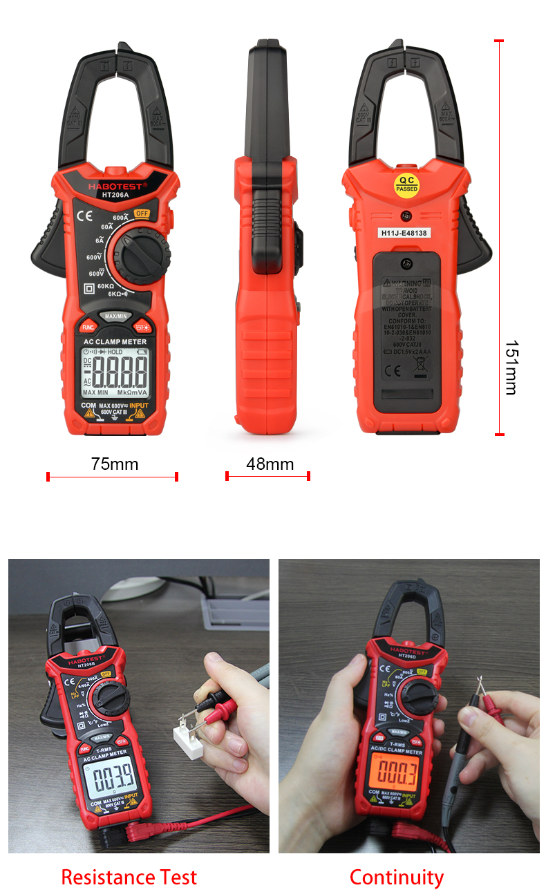 RoHS 600V 600A 6000 Counts 10nF Digital Clamp Meters