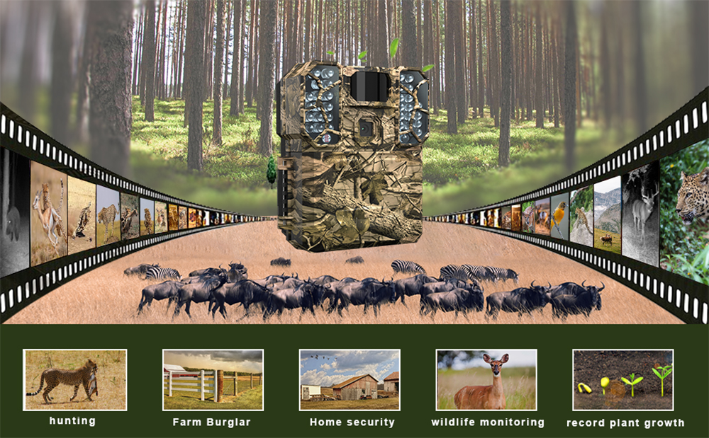 FHD 4K 32MP 0.13mA Wireless Hunting Trail Cameras 0.15s Fixed Focus