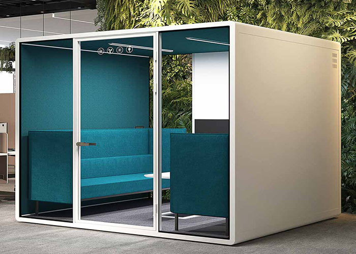 Hush Design Acoustic Office Phone Booth Pods With Power Outlets And USB Ports