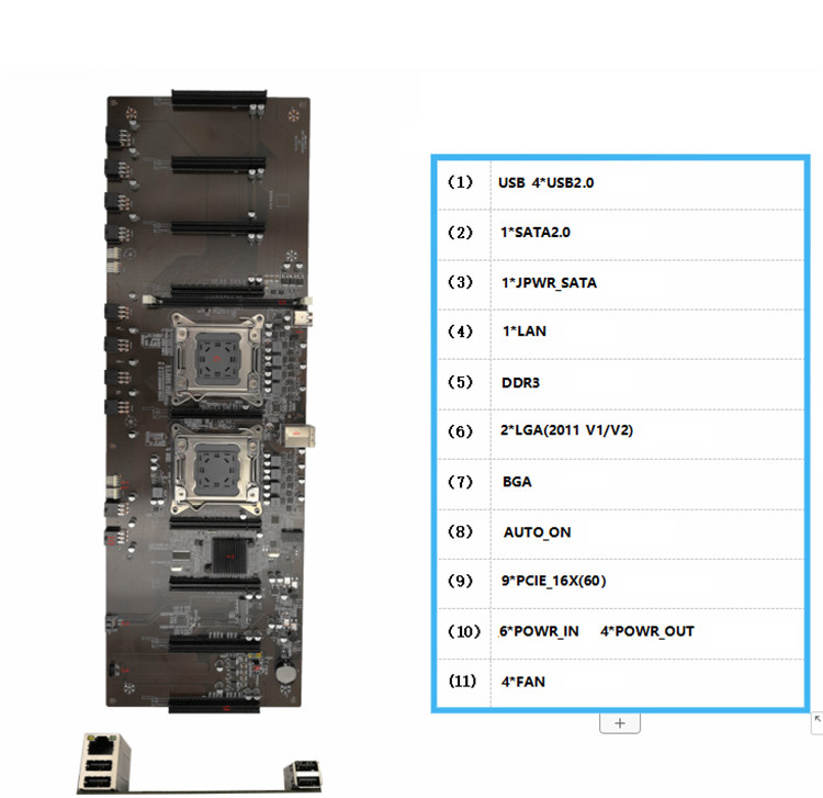 X79 9GPU Ethereum Mining Motherboard For RTX3060 Dedicated Graphics Card